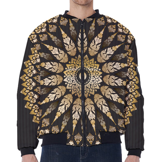Thai Mandala Print Zip Sleeve Bomber Jacket