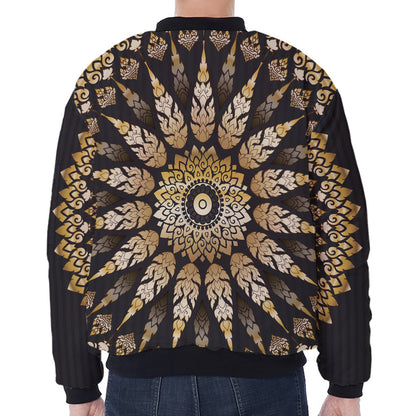 Thai Mandala Print Zip Sleeve Bomber Jacket
