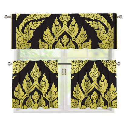 Thai Ornament Pattern Print 3 Piece Kitchen Curtains