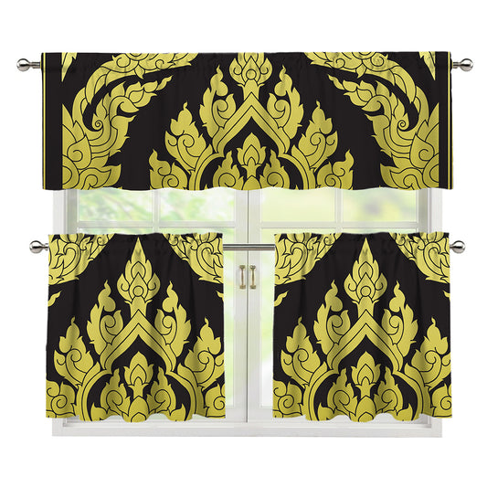 Thai Ornament Pattern Print 3 Piece Kitchen Curtains