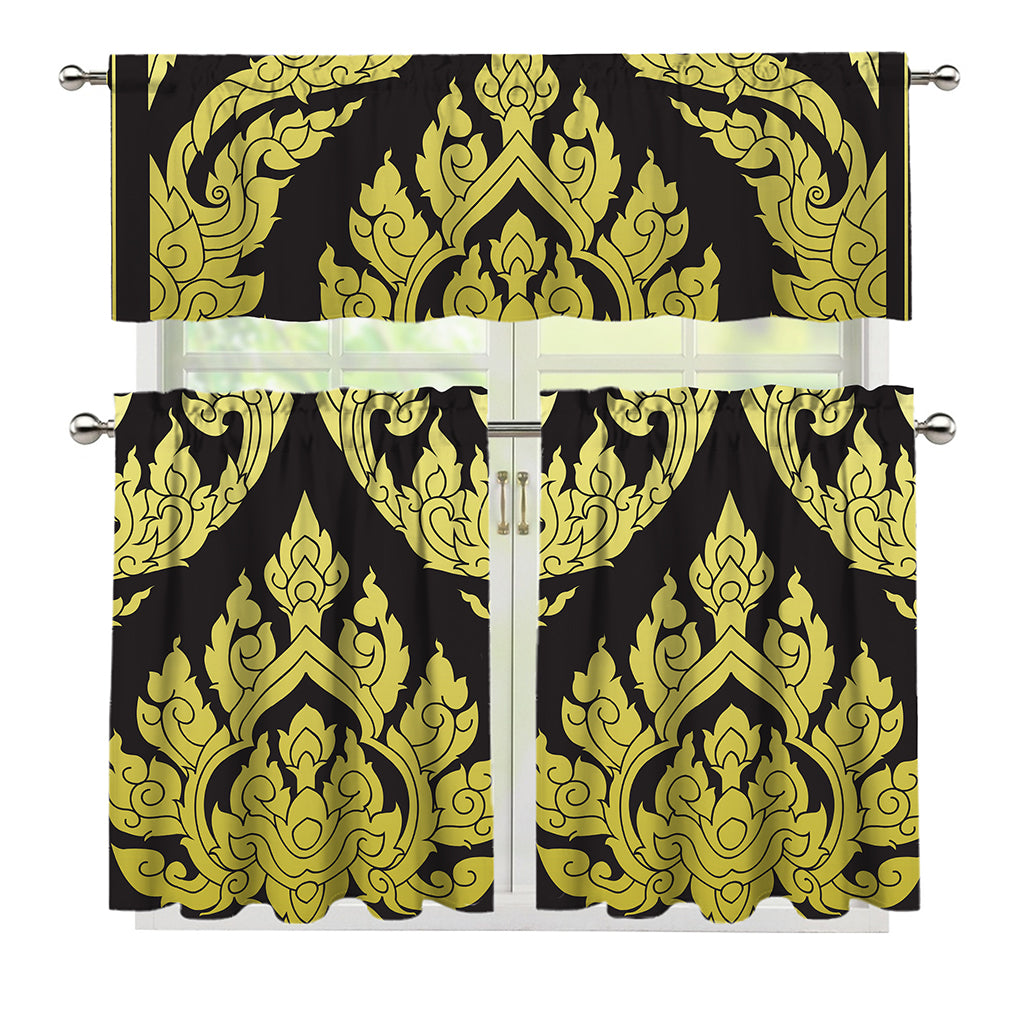 Thai Ornament Pattern Print 3 Piece Kitchen Curtains