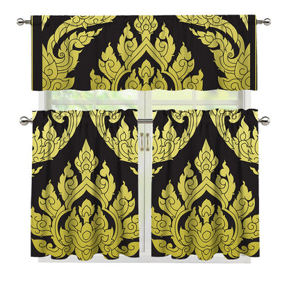 Thai Ornament Pattern Print 3 Piece Kitchen Curtains
