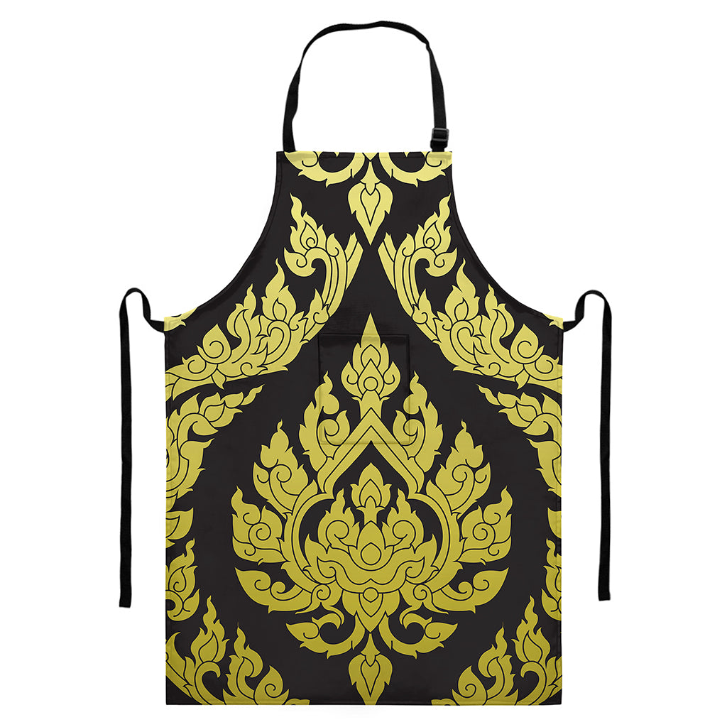 Thai Ornament Pattern Print Bib Apron With Pocket