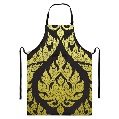 Thai Ornament Pattern Print Bib Apron With Pocket
