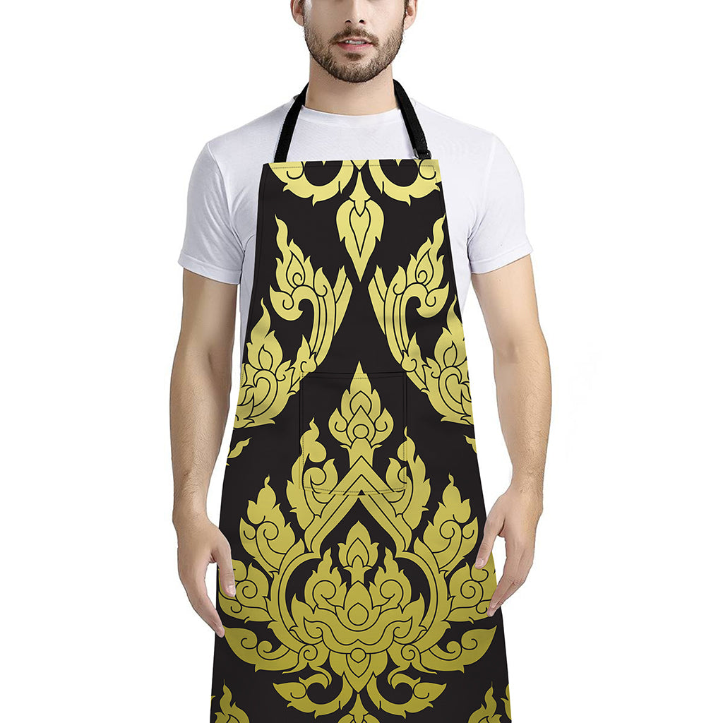Thai Ornament Pattern Print Bib Apron With Pocket