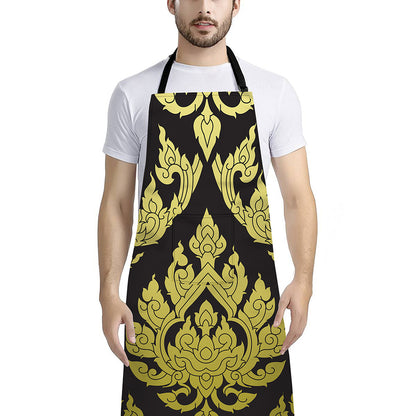 Thai Ornament Pattern Print Bib Apron With Pocket