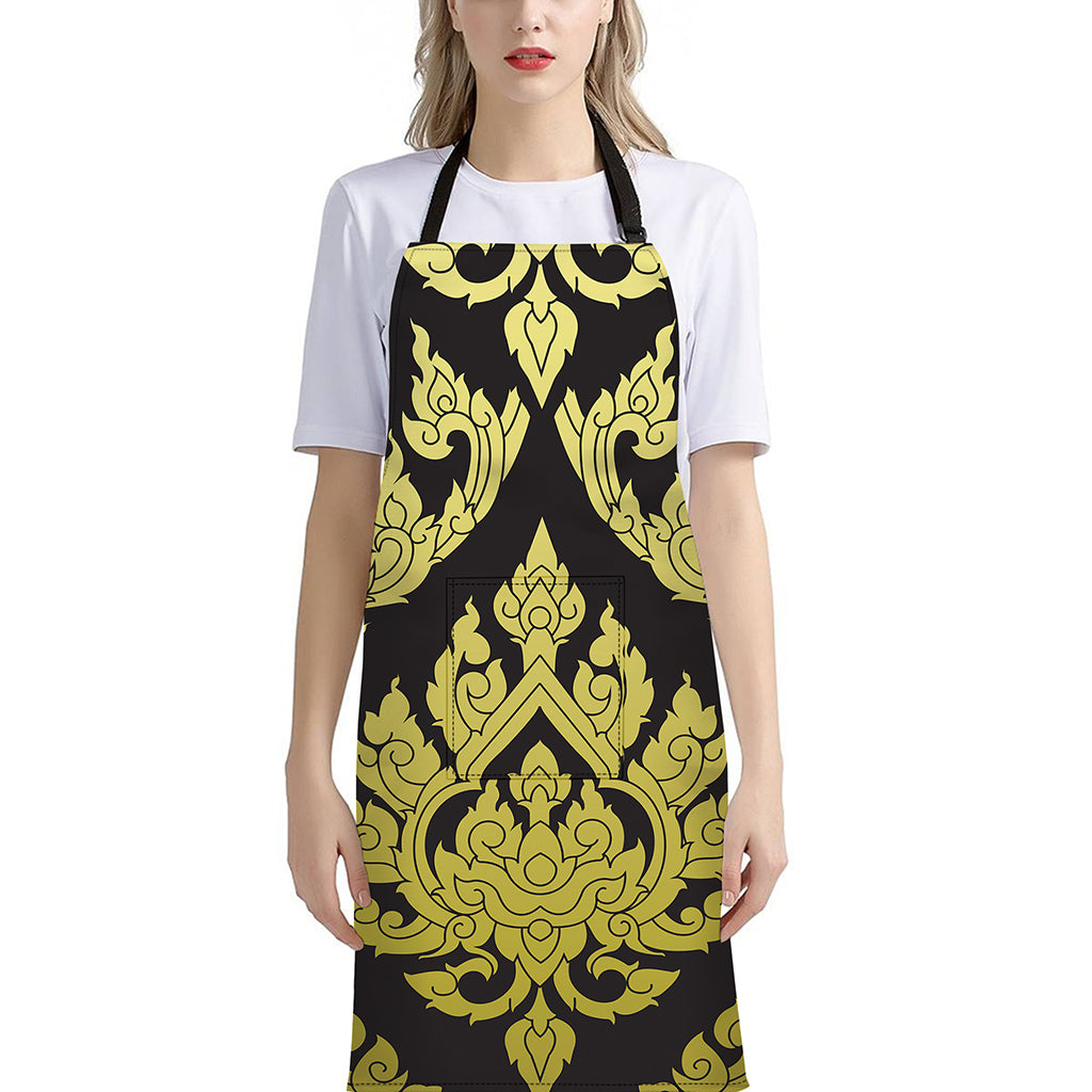 Thai Ornament Pattern Print Bib Apron With Pocket
