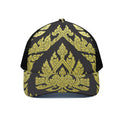 Thai Ornament Pattern Print Black Mesh Trucker Hat
