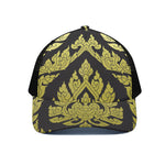 Thai Ornament Pattern Print Black Mesh Trucker Cap