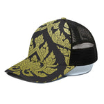 Thai Ornament Pattern Print Black Mesh Trucker Cap
