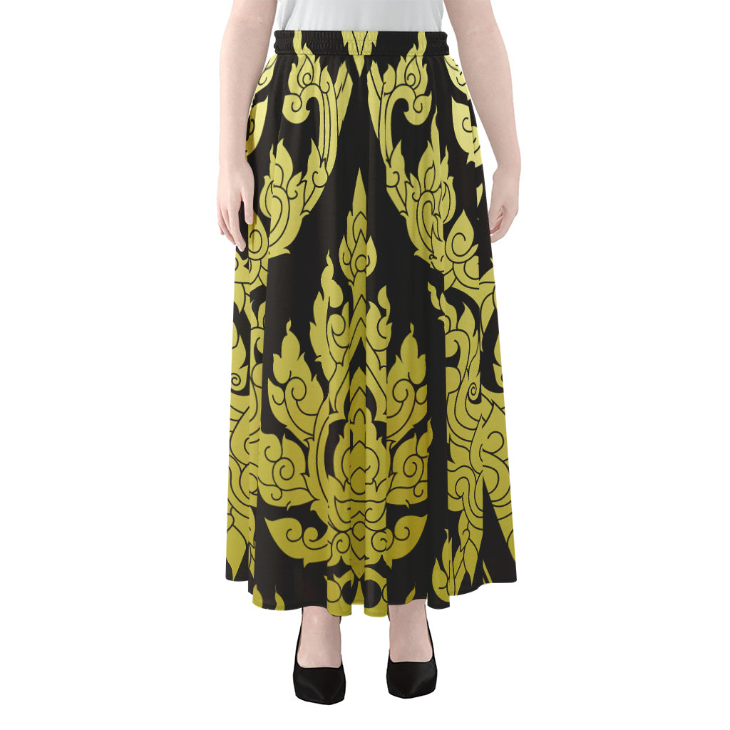 Thai Ornament Pattern Print Chiffon Maxi Skirt