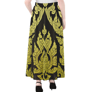 Thai Ornament Pattern Print Chiffon Maxi Skirt