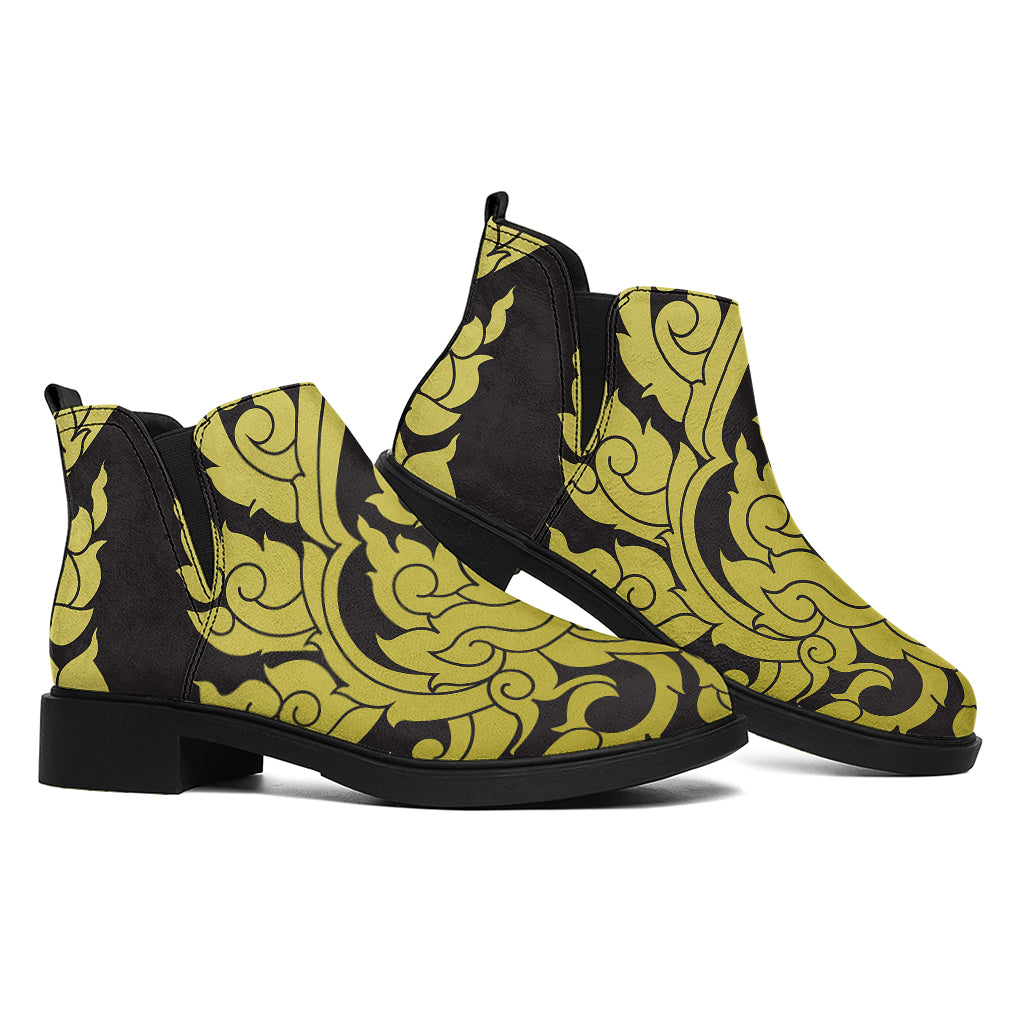 Thai Ornament Pattern Print Flat Ankle Boots