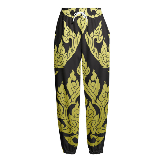 Thai Ornament Pattern Print Fleece Lined Knit Pants
