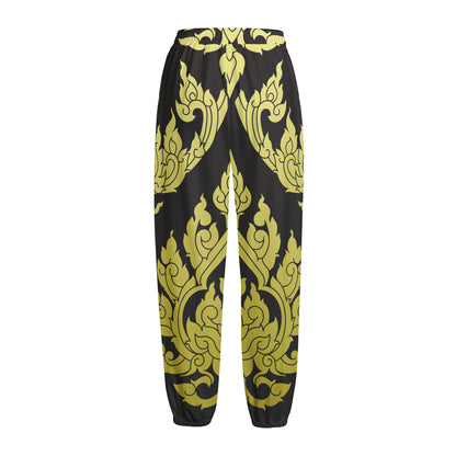 Thai Ornament Pattern Print Fleece Lined Knit Pants