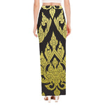 Thai Ornament Pattern Print High Slit Maxi Skirt