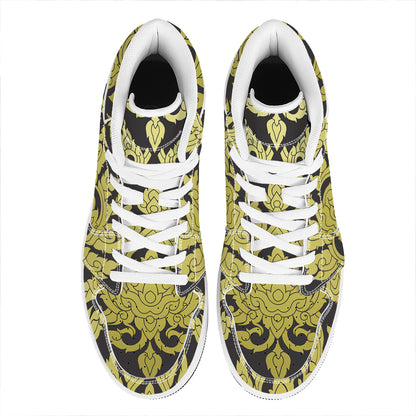 Thai Ornament Pattern Print High Top Leather Sneakers