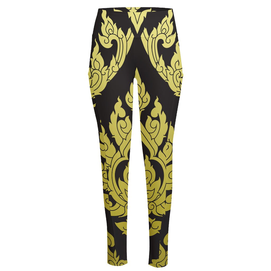 Thai Ornament Pattern Print High-Waisted Pocket Leggings