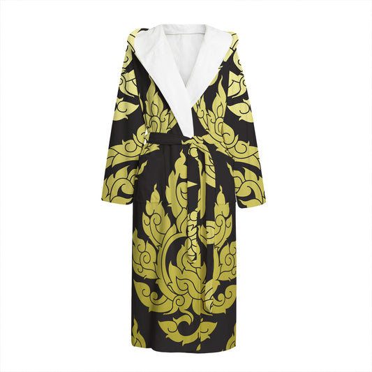 Thai Ornament Pattern Print Hooded Bathrobe