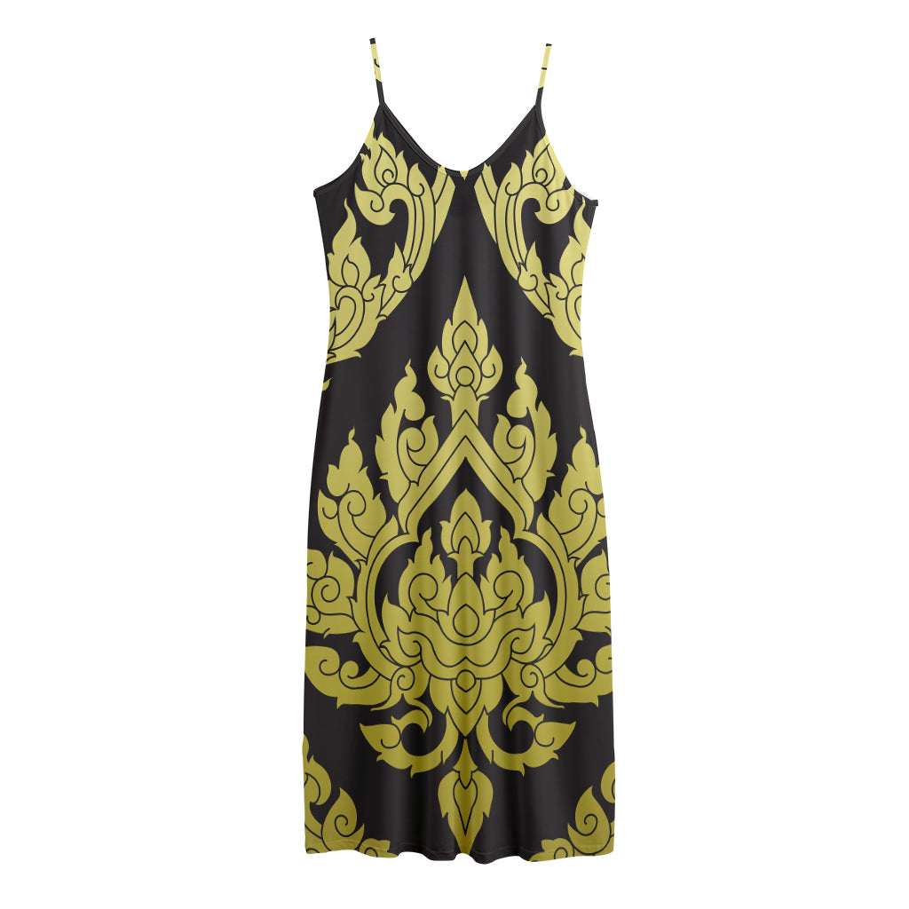 Thai Ornament Pattern Print Jersey Midi Cami Dress