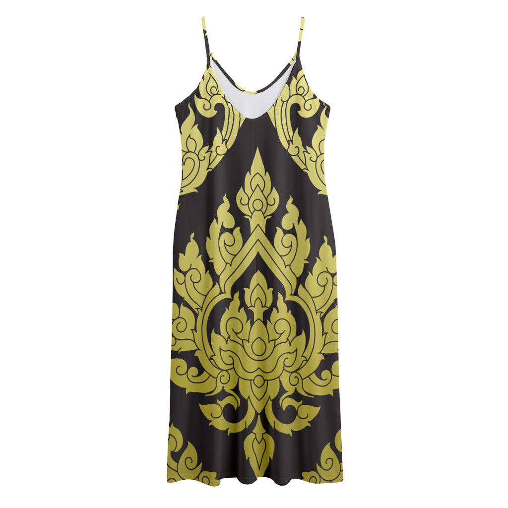 Thai Ornament Pattern Print Jersey Midi Cami Dress