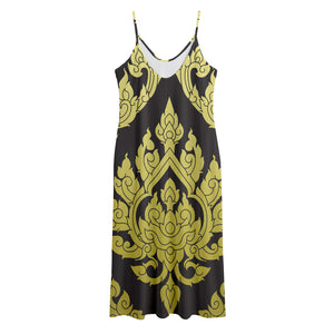 Thai Ornament Pattern Print Jersey Midi Cami Dress