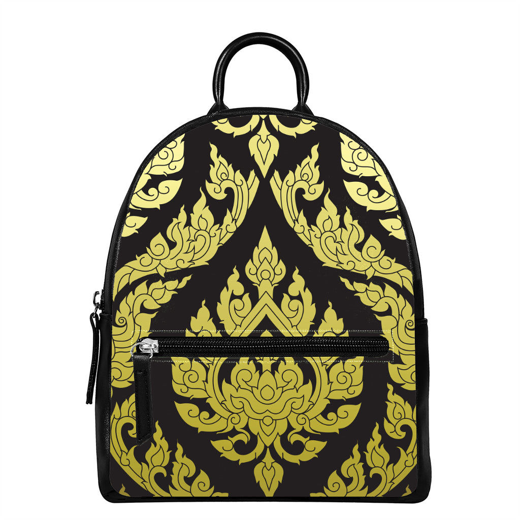 Thai Ornament Pattern Print Leather Backpack