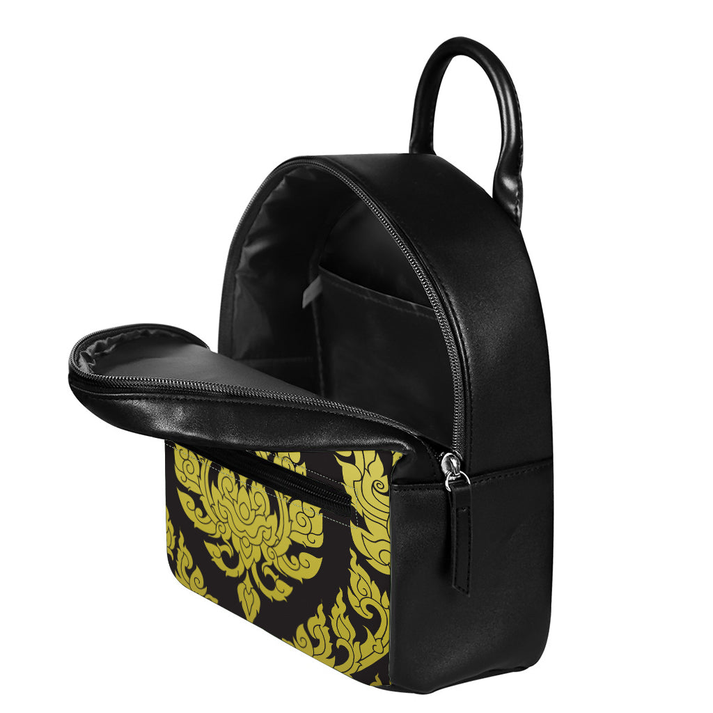 Thai Ornament Pattern Print Leather Backpack