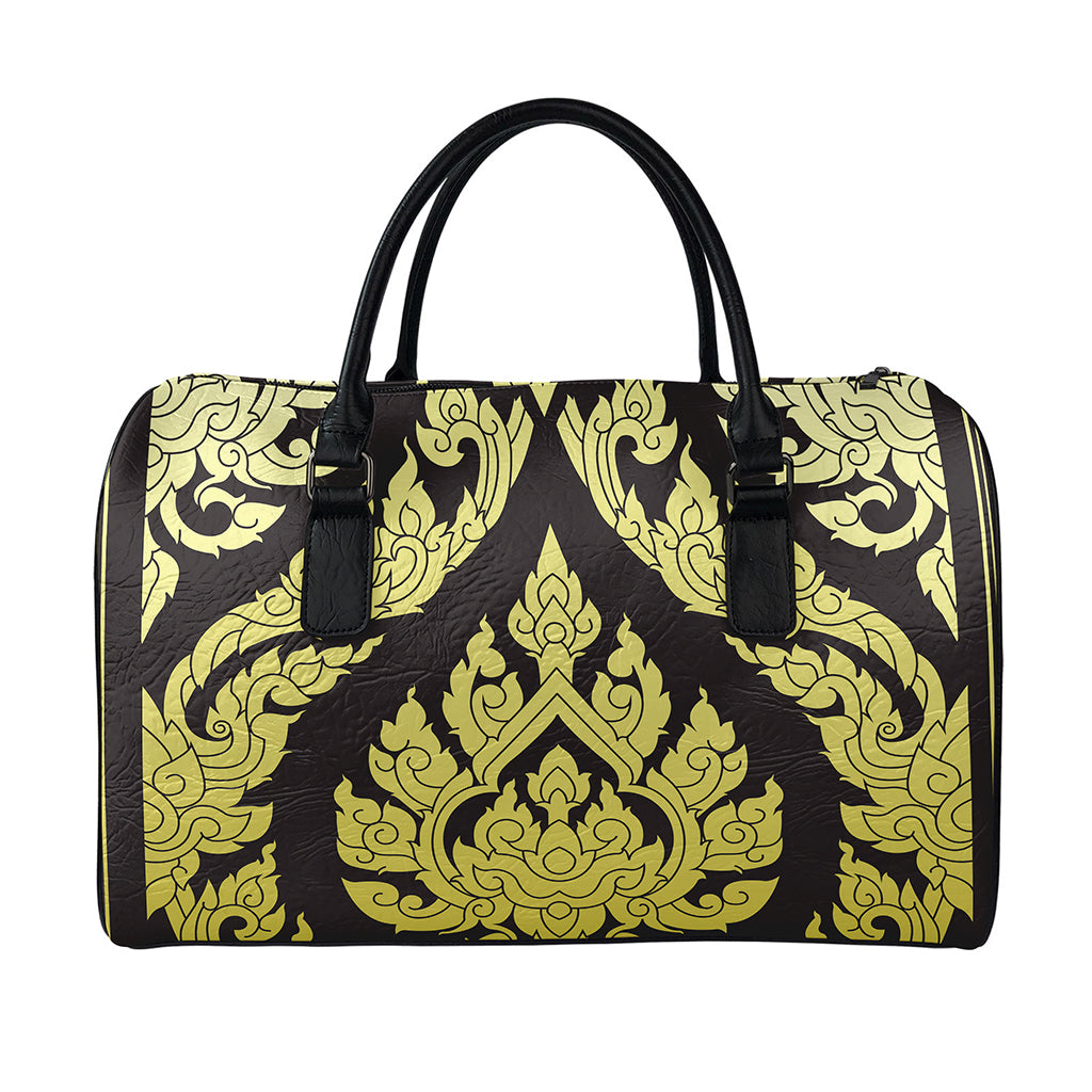 Thai Ornament Pattern Print Leather Duffle Bag