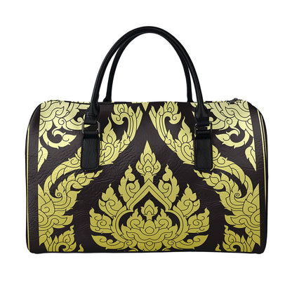 Thai Ornament Pattern Print Leather Duffle Bag