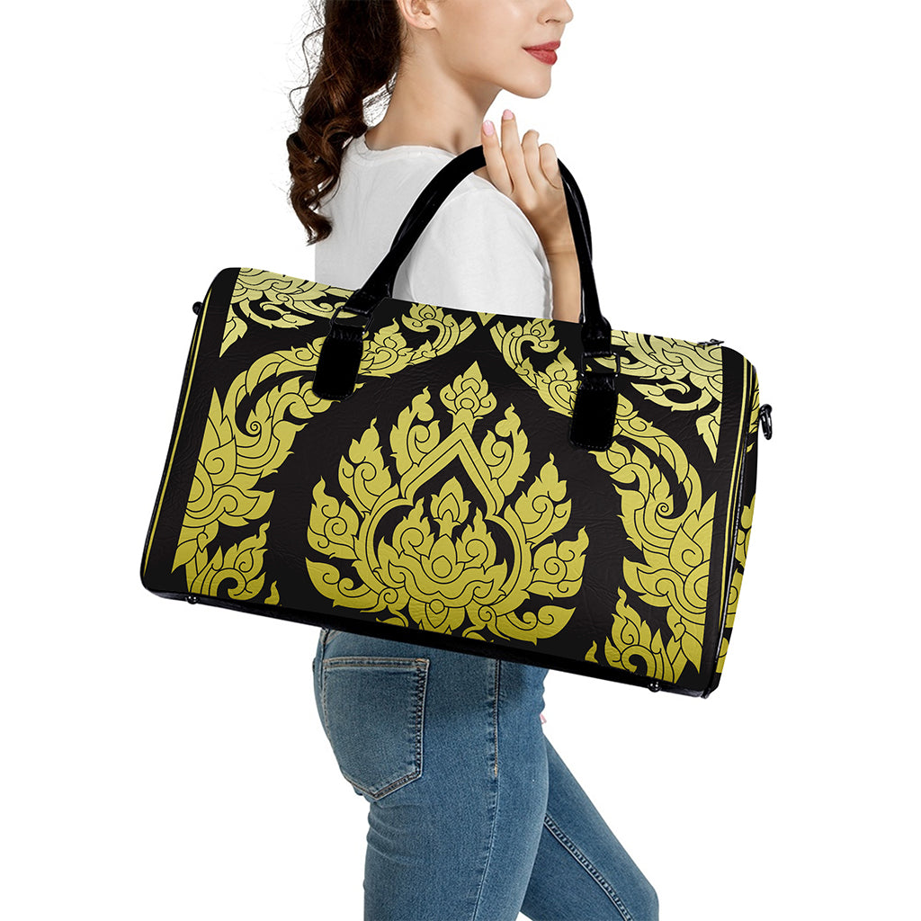 Thai Ornament Pattern Print Leather Duffle Bag