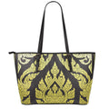 Thai Ornament Pattern Print Leather Tote Bag With Zipper