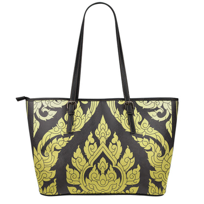Thai Ornament Pattern Print Leather Tote Bag