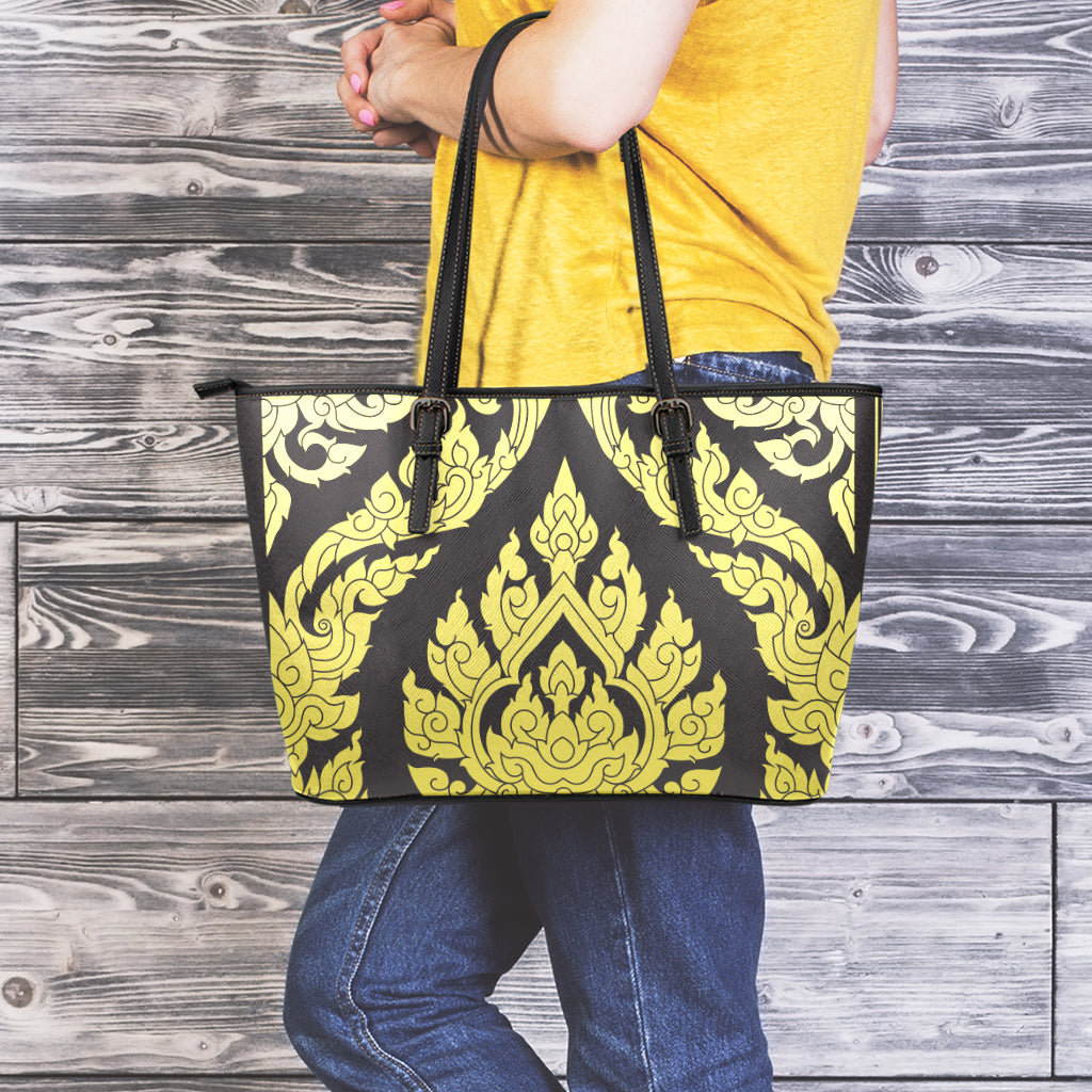 Thai Ornament Pattern Print Leather Tote Bag
