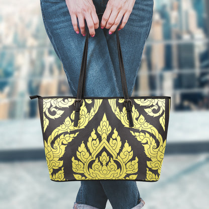 Thai Ornament Pattern Print Leather Tote Bag