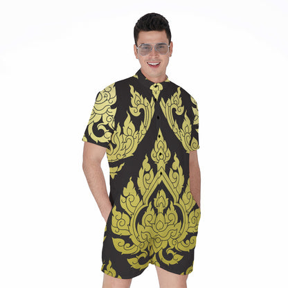 Thai Ornament Pattern Print Men's Rompers