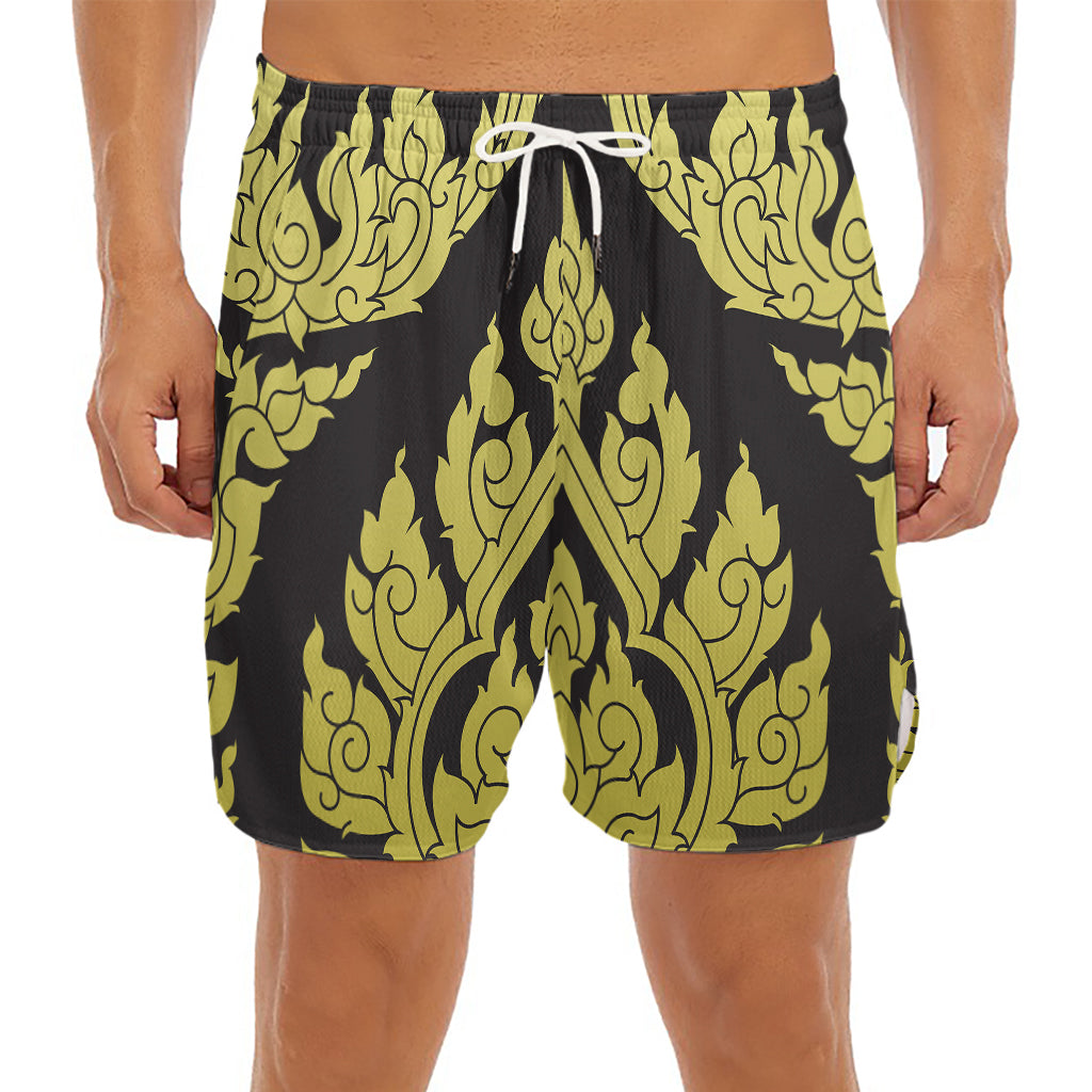 Thai Ornament Pattern Print Men's Split Running Shorts