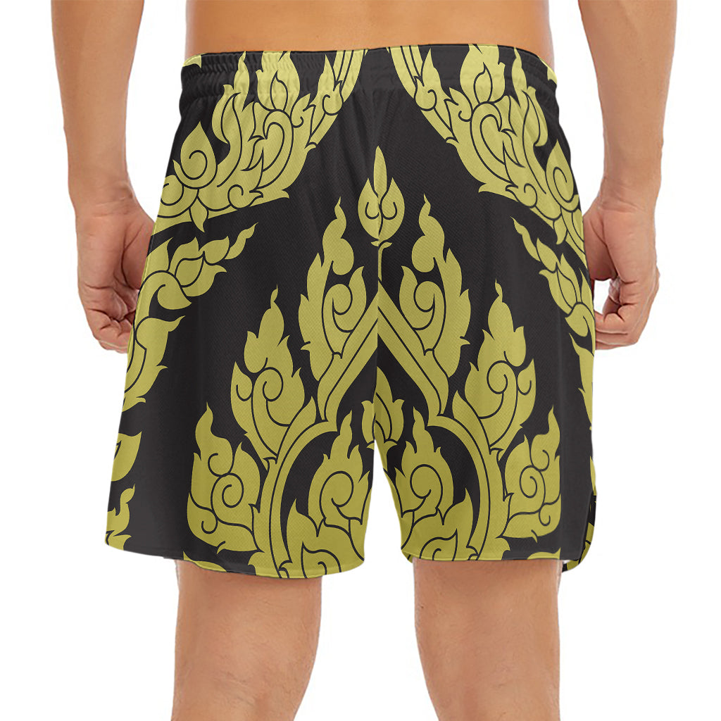 Thai Ornament Pattern Print Men's Split Running Shorts