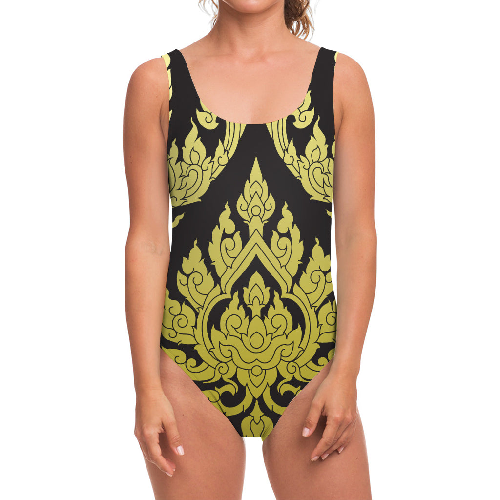 Thai Ornament Pattern Print One Piece Swimsuit