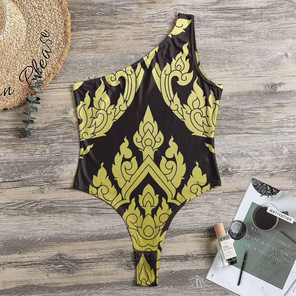 Thai Ornament Pattern Print One Shoulder Bodysuit