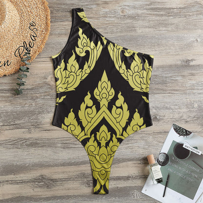 Thai Ornament Pattern Print One Shoulder Bodysuit