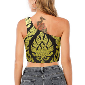 Thai Ornament Pattern Print One Shoulder Crop Top