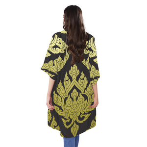 Thai Ornament Pattern Print Open Front Beach Cover Up