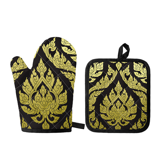 Thai Ornament Pattern Print Oven Mitt And Pot Holder Set
