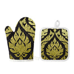 Thai Ornament Pattern Print Oven Mitt And Pot Holder Set