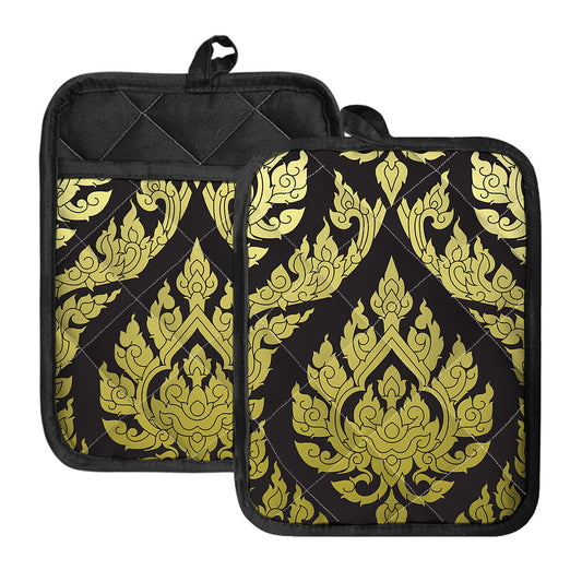 Thai Ornament Pattern Print Pot Holders With Pocket