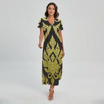 Thai Ornament Pattern Print Short Sleeve Maxi Dress