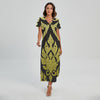 Thai Ornament Pattern Print Short Sleeve Maxi Dress