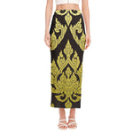 Thai Ornament Pattern Print Side Slit Maxi Skirt