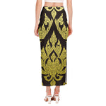 Thai Ornament Pattern Print Side Slit Maxi Skirt